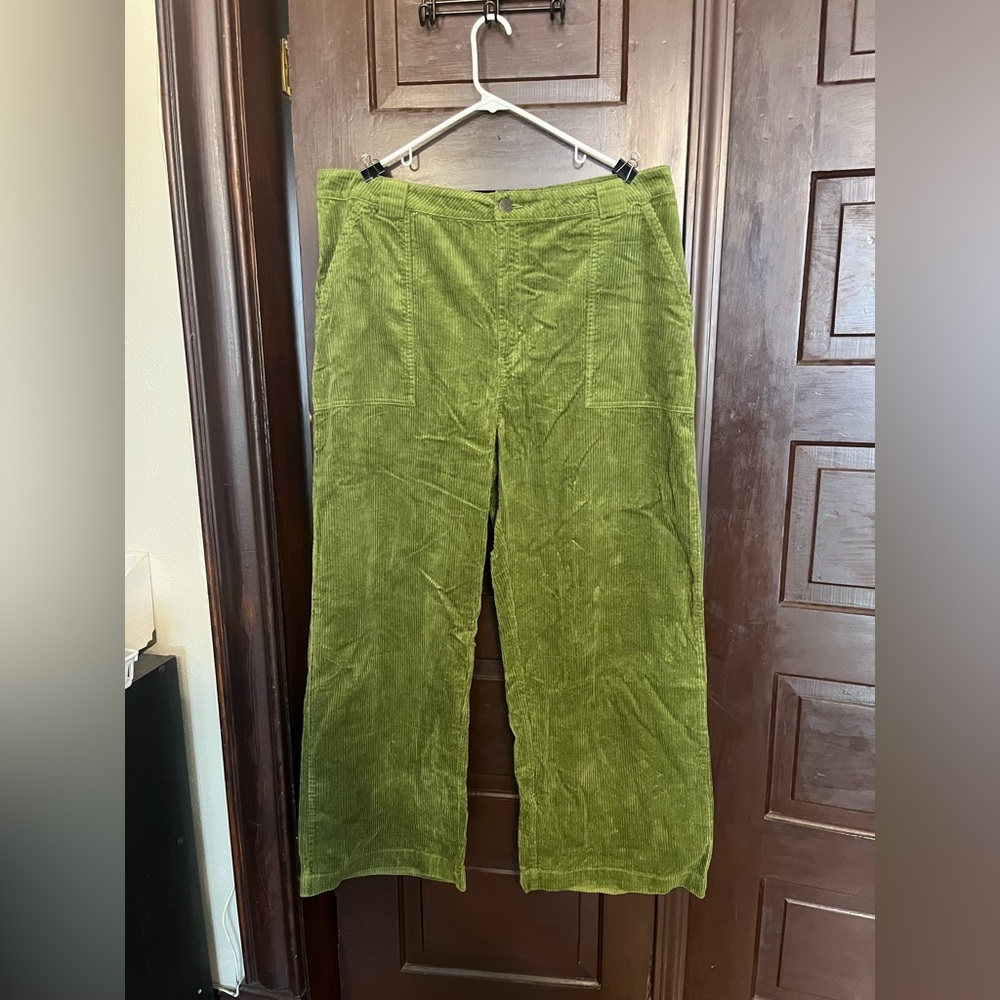 Lucy & Yak: Delores Wide Leg Corduroy Trousers in Pesto Green